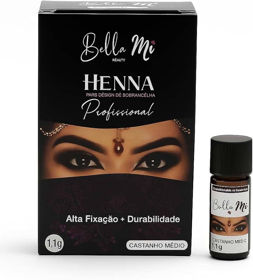 Henna para Sobrancelhas Bella Mi – Definição, Preenchimento e Durabilidade Profissional (Castanho Médio)