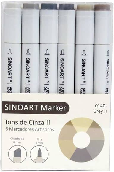 Sinoart Marcador Artístico Marker, 6 Tons de Cinza II, Pacote de 1
