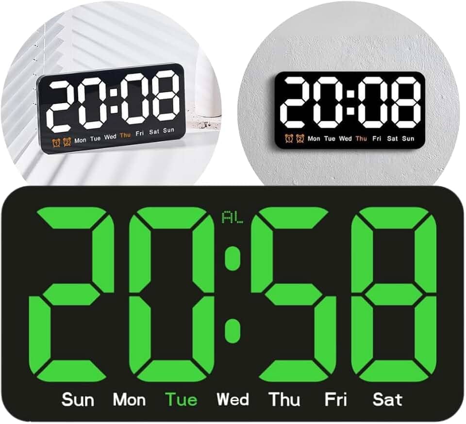 Relógio de Parede Digital LED, Display Hora e Dia da Semana, Ideal para Academia, Galpão, Recepção e Uso Comercial (Led Verde)