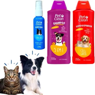 Kit Shampoo 5 em 1, Condicionador 700mL, Perfume 120mL para Cães e Gatos, Multicores, Líquido (Macho) Pet Clean
