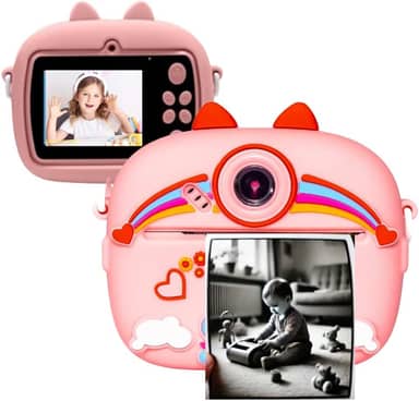 Câmera Fotográfica Infantil Digital que Imprime com Canetinhas, Presente Menina Menino, Máquina Fotográfica Infantil (Rosa)