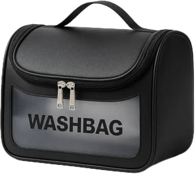 Necessaire Feminina Transparente Viagem Bolsa Ideal para Cosméticos Maquiagem Higiene Pessoal Fechamento com Zíper Fácil Acesso Design Moderno Funcional Impermeável (Preto)