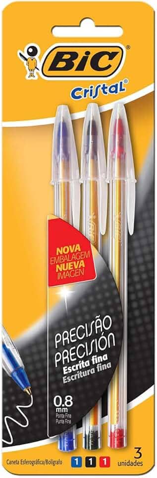 BIC Cristal Precisão -Caneta Esferográfica, Ponta Fina de 0.8mm, Pacote com 3 unidades