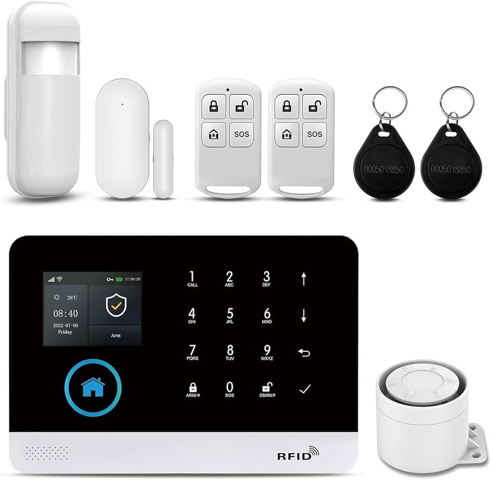 PGST Kit De 8 Peças Sistema Alarme Residencial Sem Fio, Wi-Fi/4G Para Segurança Com Alerta Aplicativo Telefone (Sensor Porta, Sirene, Controle Remoto, Detector Movimento) Casa, Apartamento, Trabalho