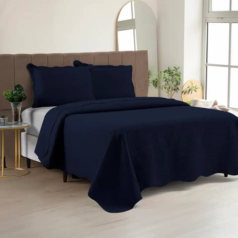 Cobre Leito Colcha Casal Padrão Dupla Face com Toque Macio 200 Fios Ultrasonic 03 Peças Bulet - Azul Marinho