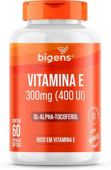 Vitamina E 300mg (400 UI), DL-Alpha-Tocoferol, Rico em Vitamina E, Antioxidante Importado, Unidade 60 Cápsulas Softgel, Bigens (Unidade)
