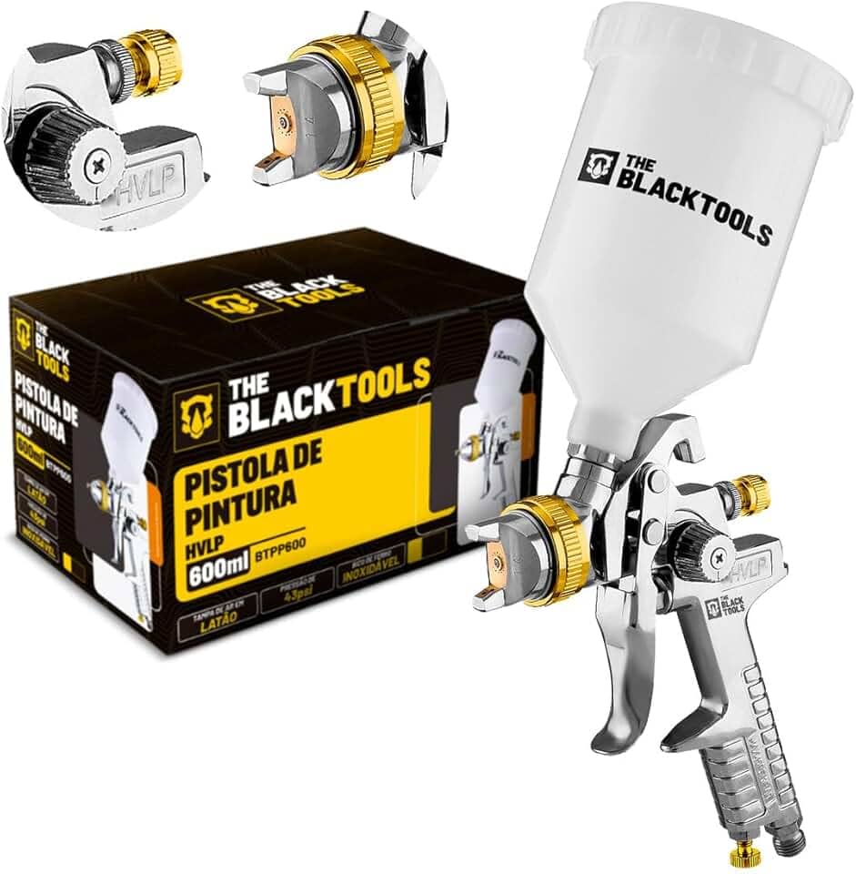 Pistola De Pintura Profissional Automotiva Alta Pressão Hvlp 600ml Btpp600 The Black Tools