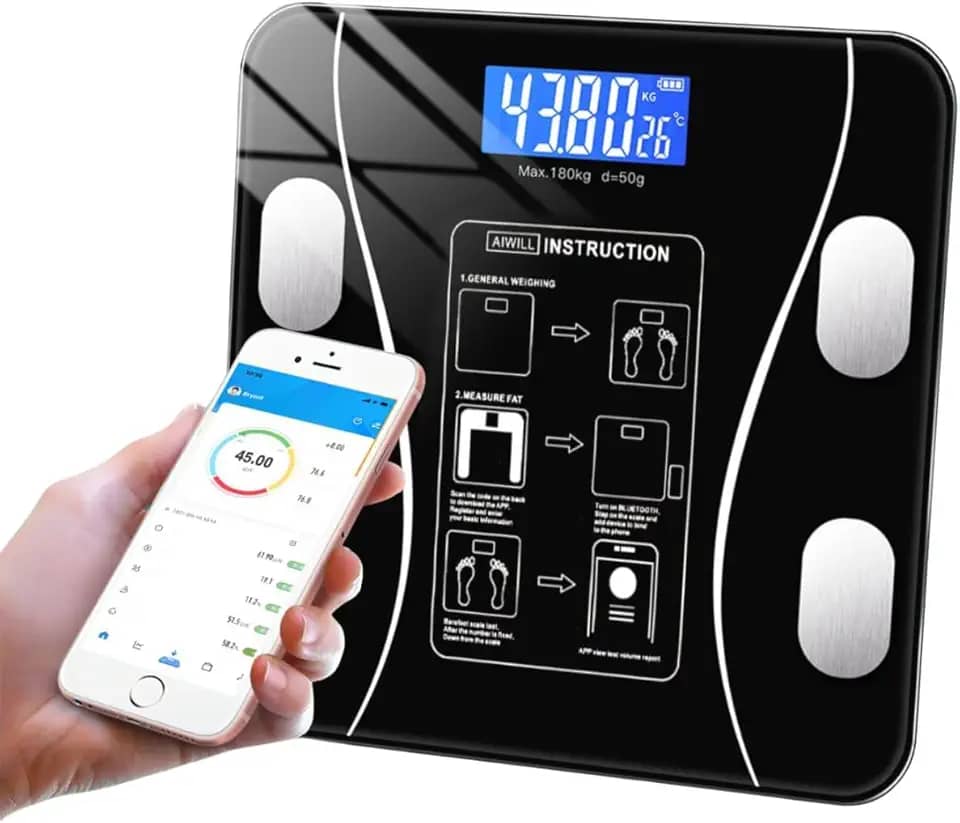 Balança Bioimpedância Digital Profissional Suporta Até 180kg via Bluethooth-Ideal Para Fitness, Academia, Banheiro, Saúde E Bem Estar