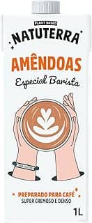 Bebida Vegetal Barista de Amêndoas Natuterra 1L Leite Vegetal de Amêndoas | Bebida de amêndoas sem adição de açúcar, sem lactose, sem colesterol, sem glúten e livre de soja, baixo em calorias | 100% plant based