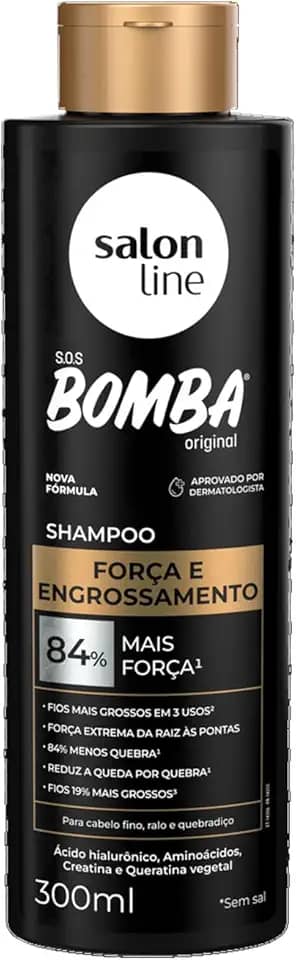 Salon Line, Shampoo, SOS Bomba, Força e Engrossamento, Vegano - Todos os Tipos de Cabelos, 300 ml