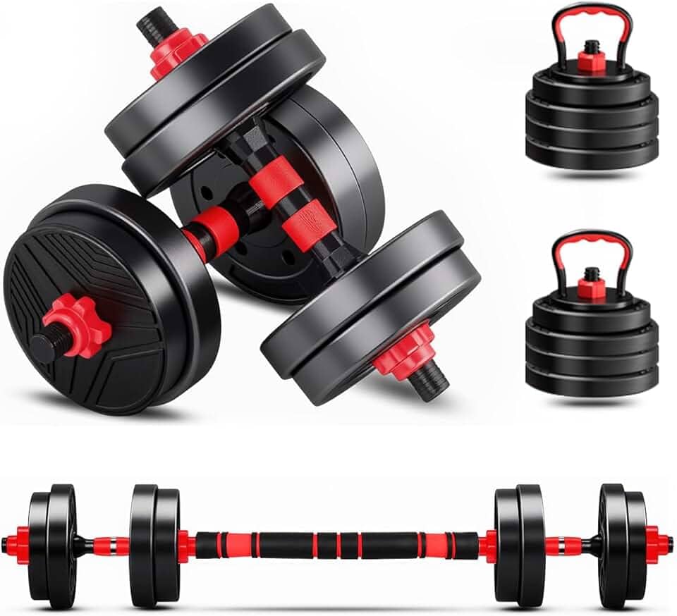 Kit Haltere 6 em 1 Ajustável para Musculação - 15kg Preto - Multifuncional com Barra e Kettlebell