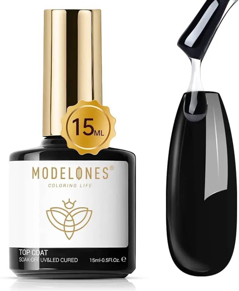 modelones Gel Top Coat, esmalte em gel de 15ml sem necessidade de limpeza, acabamento brilhante e transparente de longa duração para unhas de acrílico, precisa de lâmpada UV/LED para presente DIY em casa e salão de beleza de verão