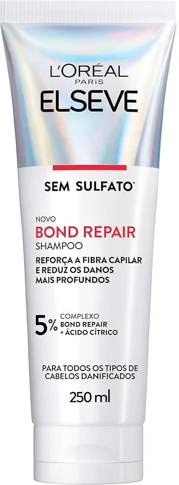 L'Oréal Paris Elseve Bond Repair Shampoo Reparação Molecular com Ácido Cítrico, Limpeza Suave Sem Sulfato, Reconstrói Ligações e Devolve Força aos Cabelos Danificados, 250ml