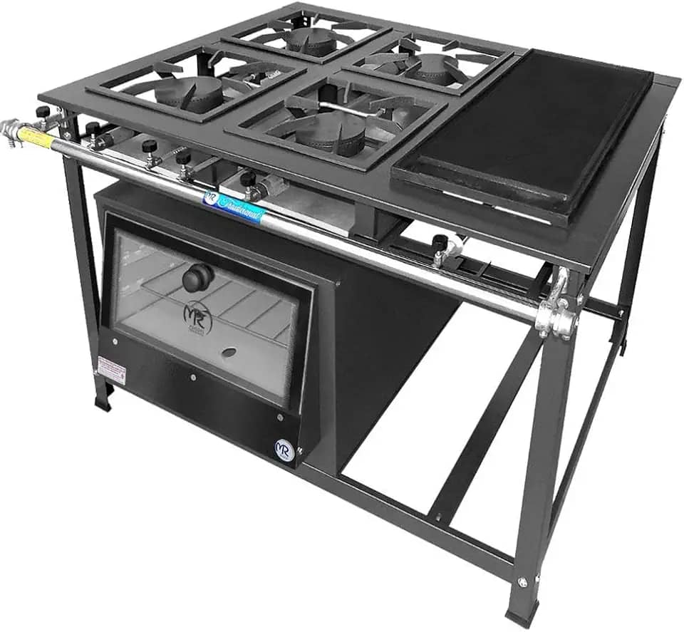 Fogão Industrial 4 Bocas Simples a Gás Alta Pressão MR Fogões com Chapa e Forno P7