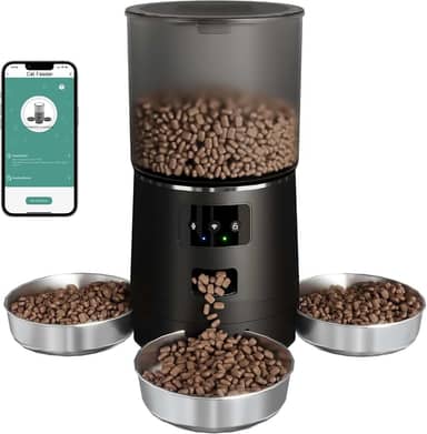 6L Alimentador automático para 3 gatos e 3 cães pequenos, alimentador cronometrado, dispensador de comida para cães e gatos para pequenos animais de estimação
