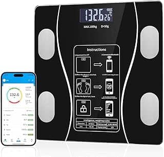 Balança de Bioimpedância Digital 180Kg com App OKOK Bluetooth | IMC, Gordura Corporal, Músculos, Visceral | Vidro Temperado, Alta Precisão