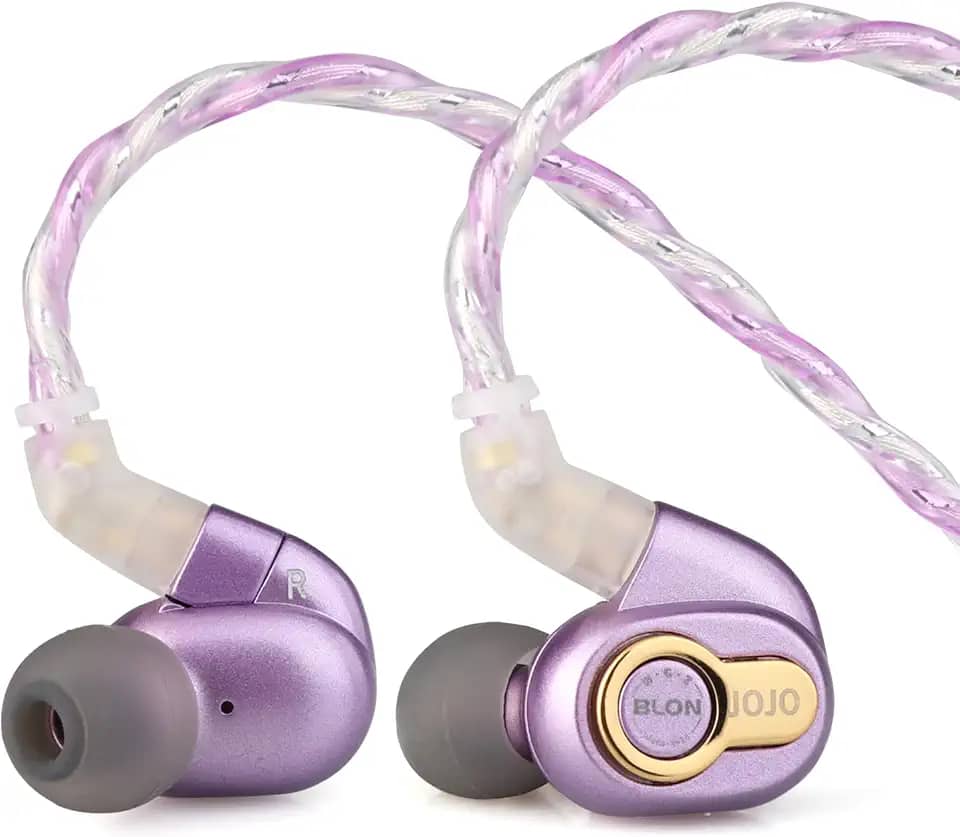 Linsoul BLON x Z Reviews JoJo 10 mm Dynamic Driver in Ear Monitor HiFi IEM Fone de ouvido com cabo de alumínio OFC banhado a prata destacável, conector de 2 pinos para músicos audiófilos (BLON x Z