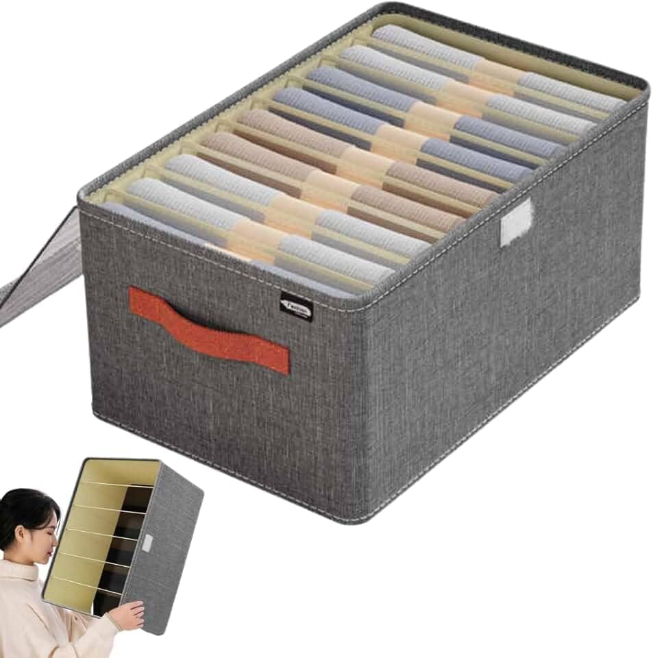 Kit C/2 Organizadores de Roupas com Tampa Transparente e 9 Divisórias | Dobrável, Reforçado, Tecido Oxford, Alça Frontal | Ideal P/Guarda-Roupas, Closet, Cômoda | Marca Bigzu®