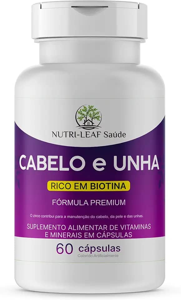 Cabelo e Unha – Com Biotina, Zinco, Colágeno e Nutrientes – Crescimento Capilar, Volume, Queda, Brilho e Pele Saudável – Fórmula Premium de Alta Absorção – NUTRI-LEAF Saúde