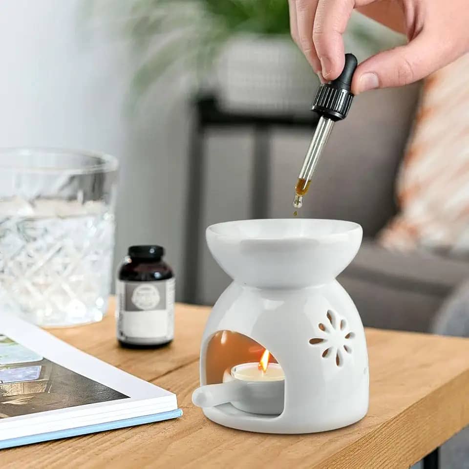 Queimador de óleo e cera de cerâmica – Aquecedor de luz de chá para relaxamento rápido de aromaterapia, para entusiastas de aromaterapia | Padrão floral para elevar o charme de casa/quarto