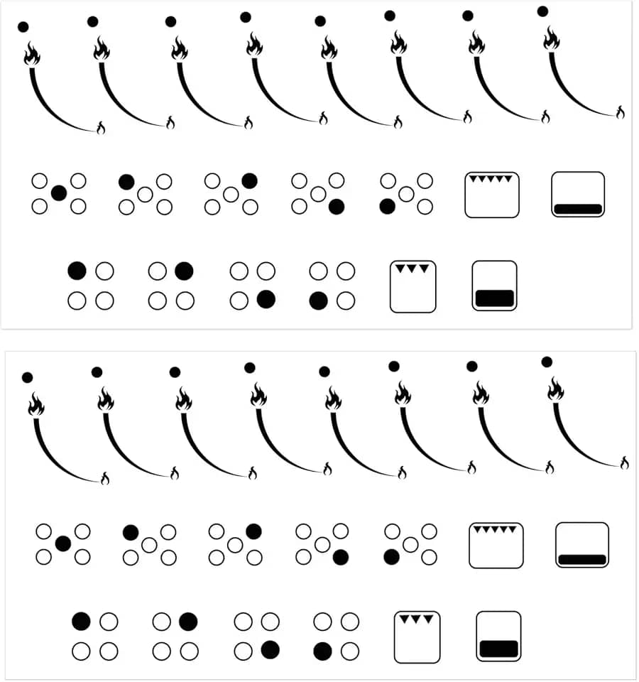Adesivos indicadores de chama, anéis indicadores de chama, etiquetas de fogão - Substituição de forno, símbolos de botão adesivo para para-choque, fogão, fogão, marcações, 2 unidades