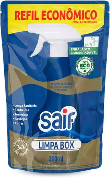 Limpa Box Sachê Saif 300Ml, Saif, Limpador Box De Banheiro Sachê, Azul, Limpa, Perfuma e Desengordura, Embalagem Econômica Biodegradável, Facilitando Sua Vida, Maximizando Toda Limpeza