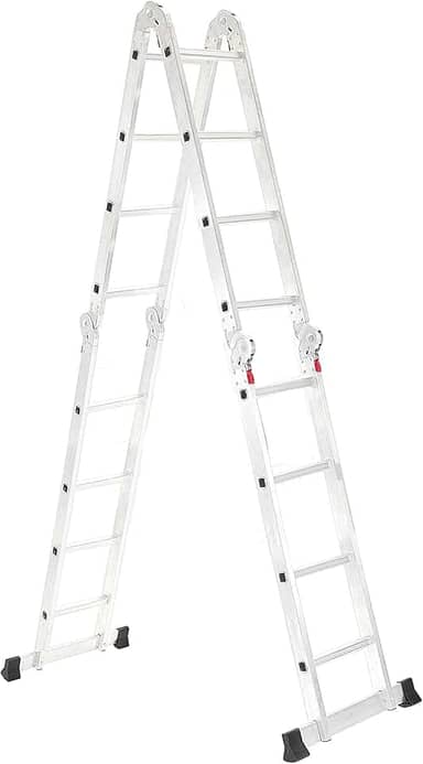 Escada Articulada de Alumínio Multifuncional 16 Degraus e Altura de 4,32 Metros