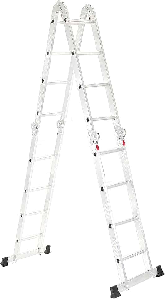 Escada Articulada de Alumínio Multifuncional 16 Degraus e Altura de 4,32 Metros