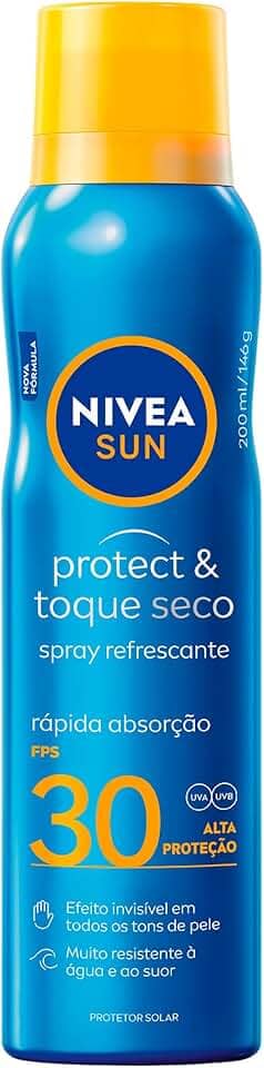 NIVEA SUN Protetor Solar Spray Protect & Toque Seco FPS 30 200ml - Com rápida absorção e resistente à água, esse protetor solar oferece alta proteção ao sol, de fácil aplicação