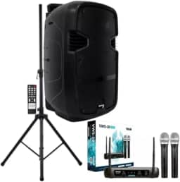 Kit Caixa Amplificada + Microfone Sem Fio Duplo Uhf + Tripé