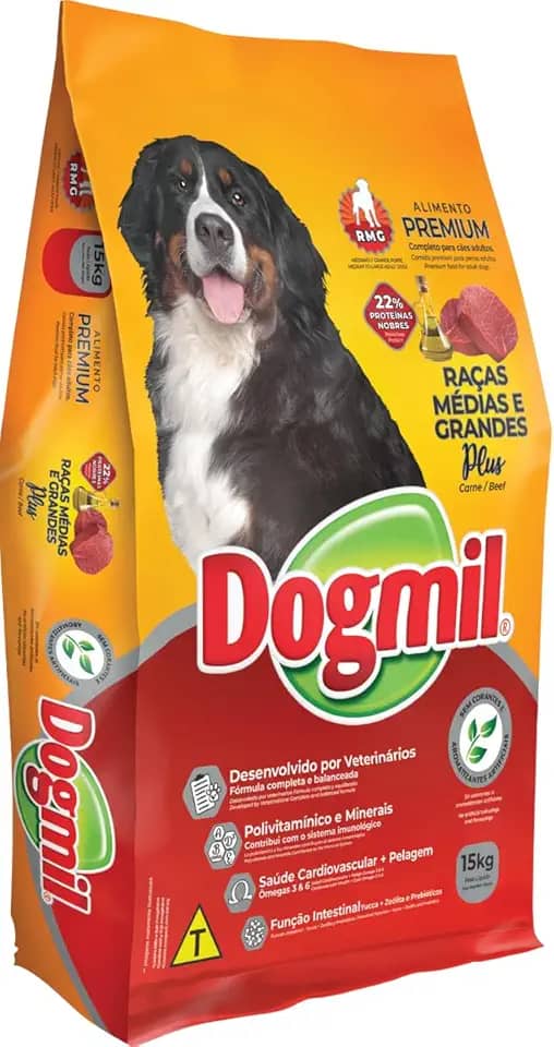 RAÇÃO CAES DOGMIL PLUS RAÇAS MEDIAS E GRANDES E GIGANTES PREMIUM 22% 15KG