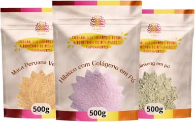 Kit Saúde Feminina - Maca Peruana Vermelha, Gingeng em Pó e Hibisco em Pó com Colágeno Ca.Nuts