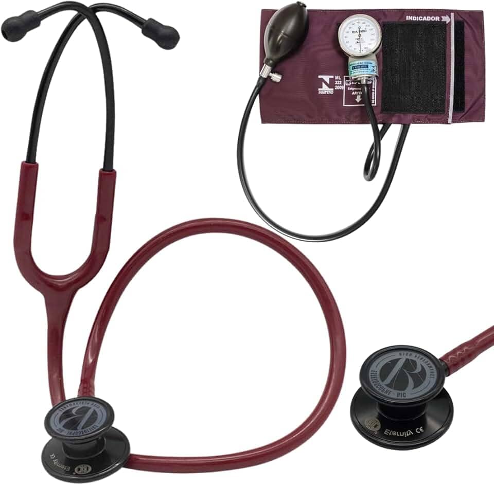 Kit Estetoscópio BIC Eternity + Esfigmomanômetro Pamed Com Bolsa - Enfermagem e Medicina (VINHO BLACK)