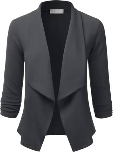 Blazer feminino de manga 3/4 aberto na frente para trabalho cardigã (P-3GG)