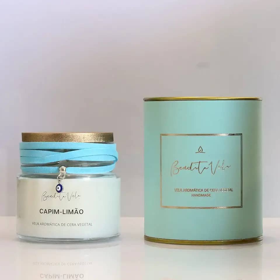 Vela Vegetal Aroma Capim Limão Vidro Og - Bendita Vela