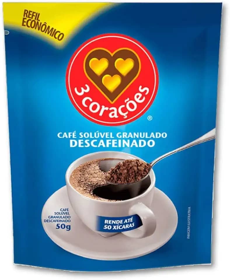 Café Descafeinado Solúvel Refil 3 Corações 50g
