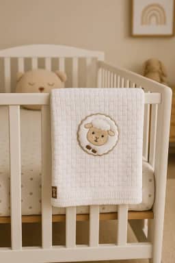 Manta Bebê Bordada Piquet Cobertor Algodão 1,10m x 90cm (Ovelhinha)
