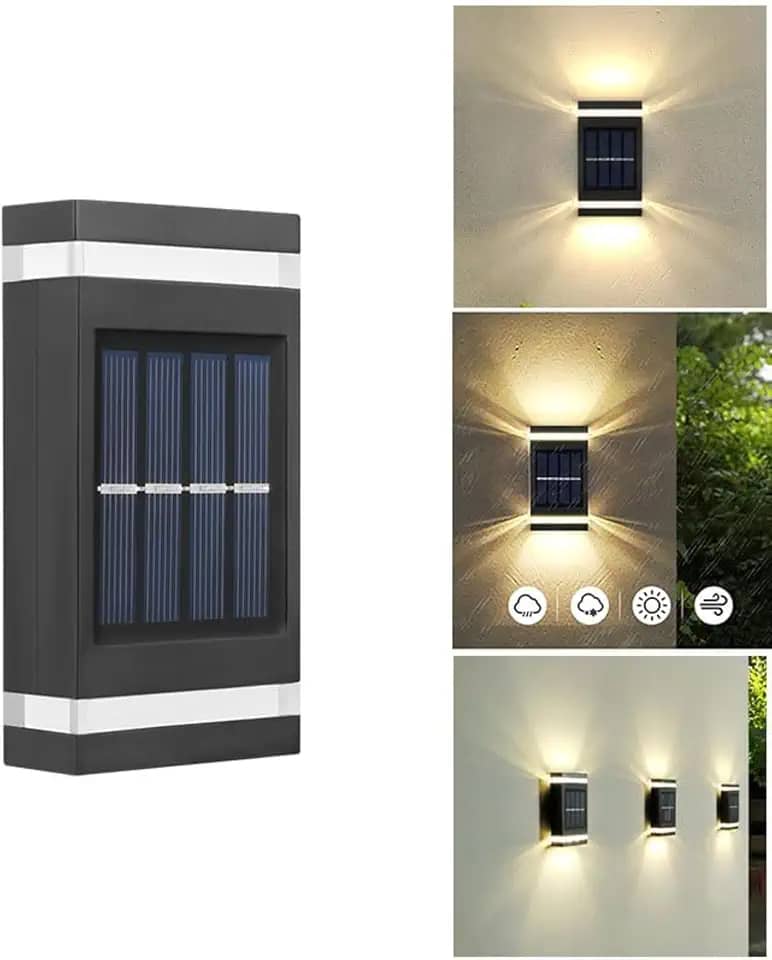 4x Arandela Solar 2 Focos Parede Slim 6 Fachos Led Externa Muro Ip64 Movida Solar Branco Quente 3000k