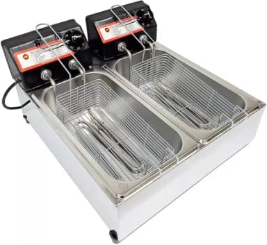 Fritadeira Elétrica com Óleo Industrial Inox, 2 Cubas, 7L 1500W Termostato até 300°C (220V)