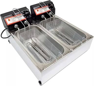 Fritadeira Elétrica com Óleo Industrial Inox, 2 Cubas, 7L 1500W Termostato até 300°C (110V)