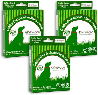 Kit 3 Coleira PetVegan Antipulgas Anticarrapatos Para Cães 8 a 15kg Vegana e Segura