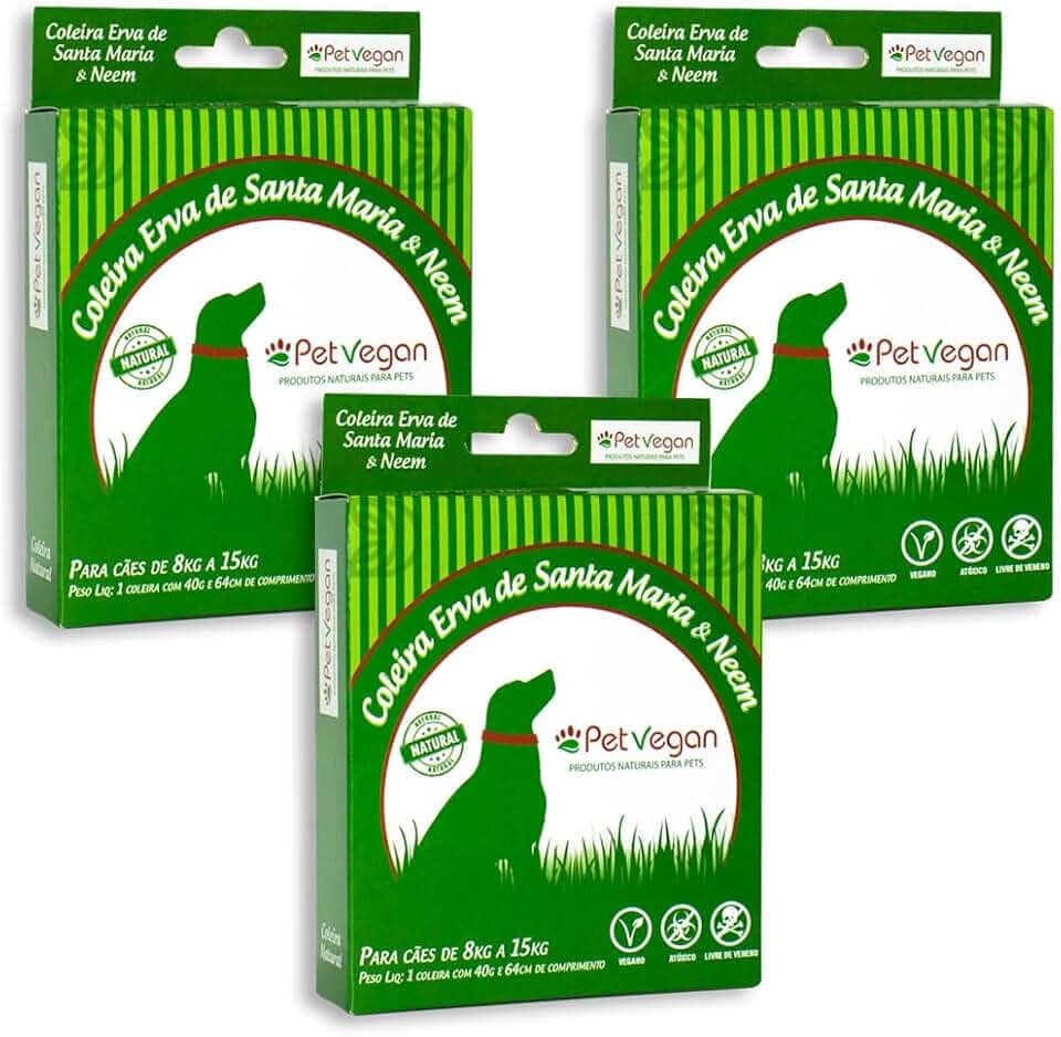 Kit 3 Coleira PetVegan Antipulgas Anticarrapatos Para Cães 8 a 15kg Vegana e Segura