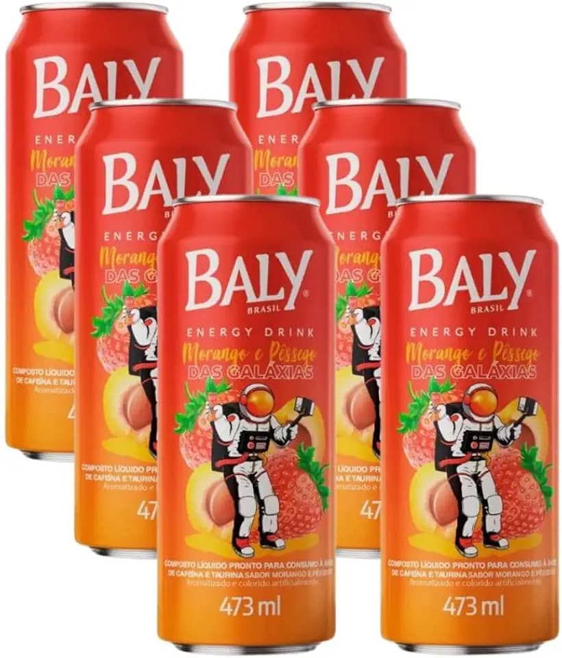 Baly Energético Morango e Pêssego 473ml Com 6 unidades