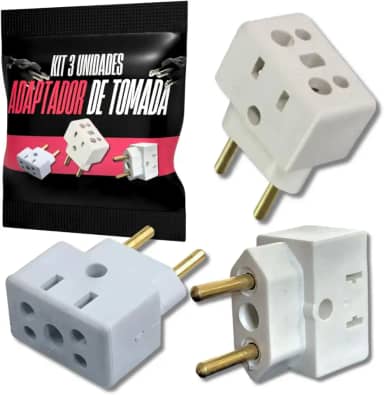 Adaptador de Tomada 20A 10A Kit 3 Adaptadores Plug Benjamin Para Eletrodomésticos Maquina Secador de Cabelo Fritadeira Airfryer Bivolt 110V 220V Compatível com Padrão Antigo e Novo Bob