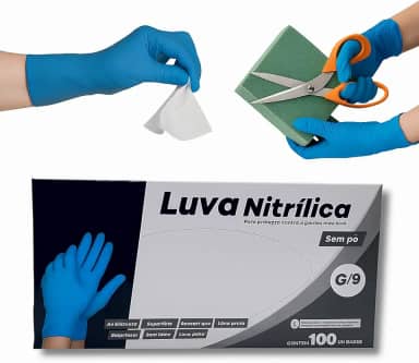 Luva Nitrilica Azul Linha Super Premium Totalmente Sem Pó Antiderrapante Moderna Com 100 Unidades Descartável | P M ou G