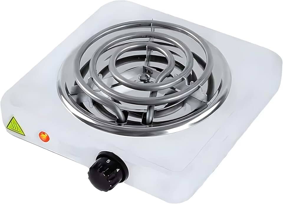 Fogareiro Elétrico Portátil 1 Boca 1000W 127V – Fogão Cooktop de Mesa para Camping, Viagem e Uso Doméstico (Branco)