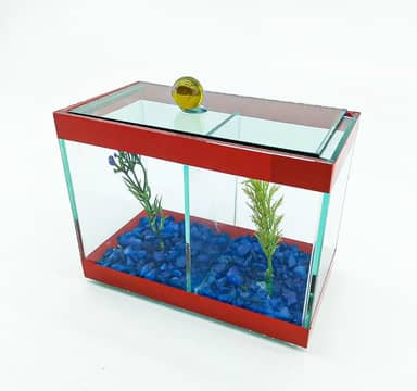 Aquário Beteira Dupla Decorado 17x9x13 1,9L 2 Peixes Betas (Vermelho)