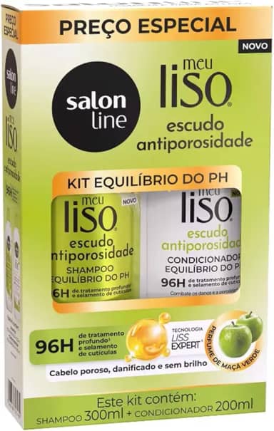 Salon Line, Kit Shampoo e Condicionador, Meu Liso Escudo Antiporosidade, Vegano - Para Cabelos Lisos, 2 Unidades