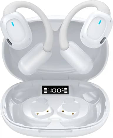 Fone de Ouvido Bluetooth Sem Fio 5.3 Esportivo, Até 48 Horas de Bateria, Leve e Confortável, IPX5 à Prova d’Água, Ideal para Corrida e Exercícios, Compatível com Todos os Dispositivos (Branco)