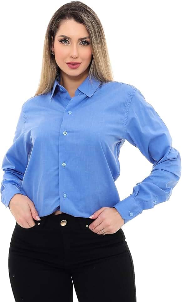 Camisa Social Feminina Premium Tipo Linho Executiva Estruturada Manga Longa